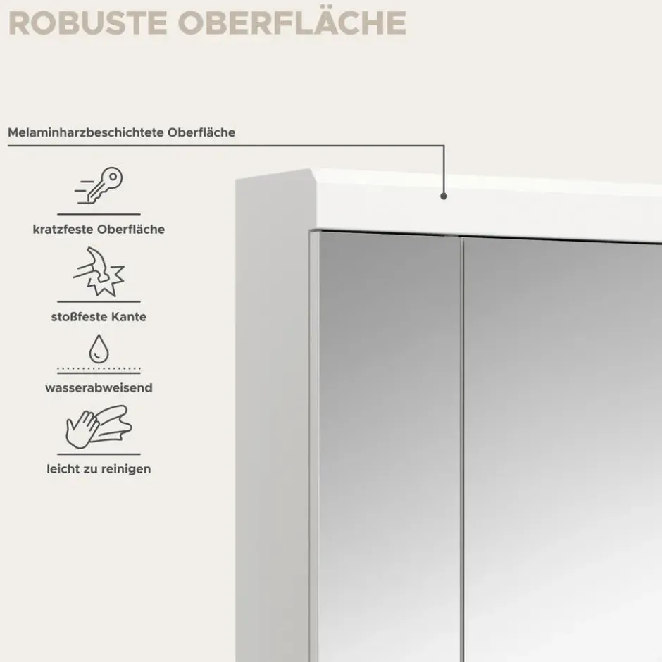 Hioshop Scout spiegelkast 3 spiegeldeuren wit hoogglans- wit