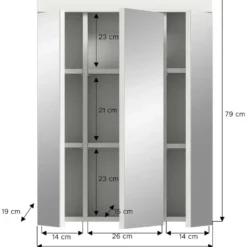 Hioshop Scout spiegelkast 3 spiegeldeuren wit hoogglans- wit