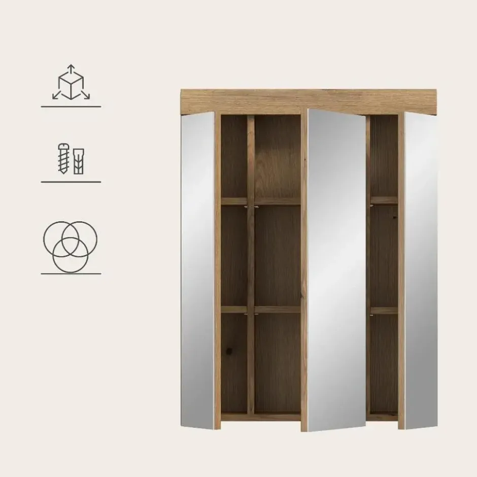 Hioshop Scout spiegelkast 3 spiegeldeuren eiken decor