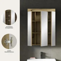 Hioshop Scout spiegelkast 3 spiegeldeuren eiken decor