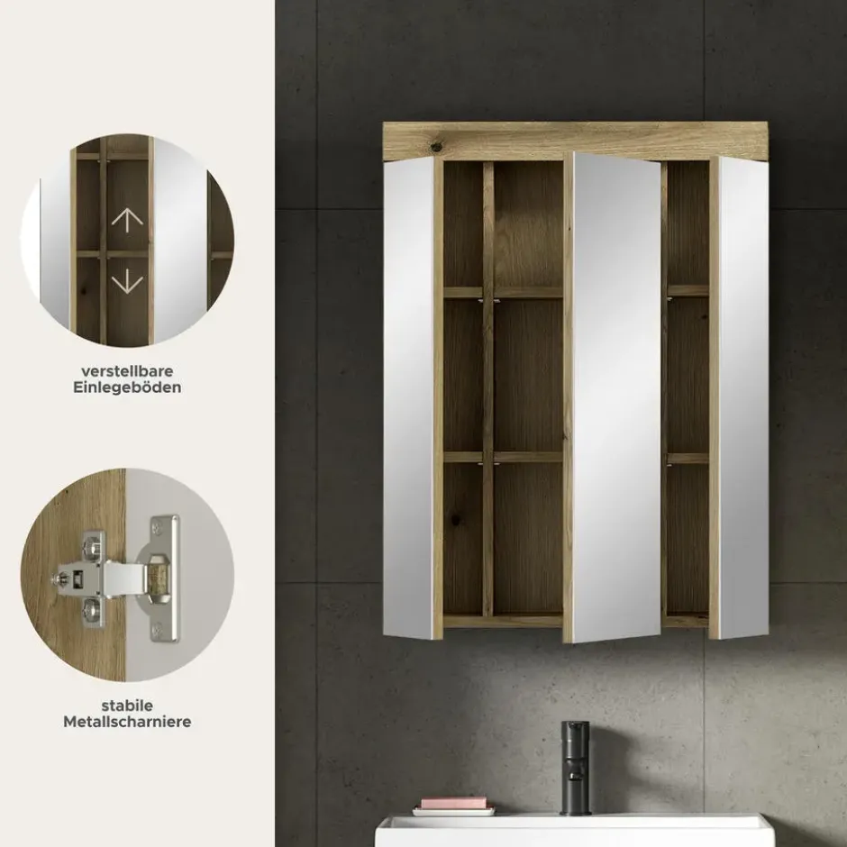Hioshop Scout spiegelkast 3 spiegeldeuren eiken decor