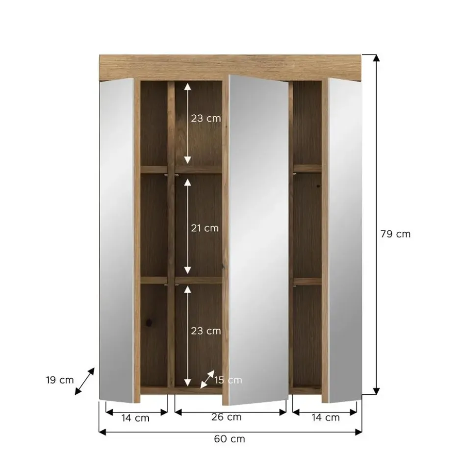 Hioshop Scout spiegelkast 3 spiegeldeuren eiken decor
