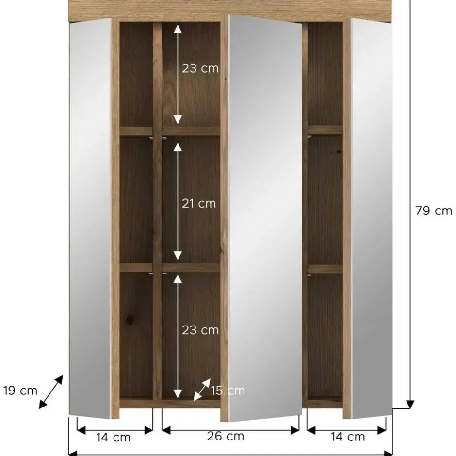 Hioshop Scout spiegelkast 3 spiegeldeuren eiken decor