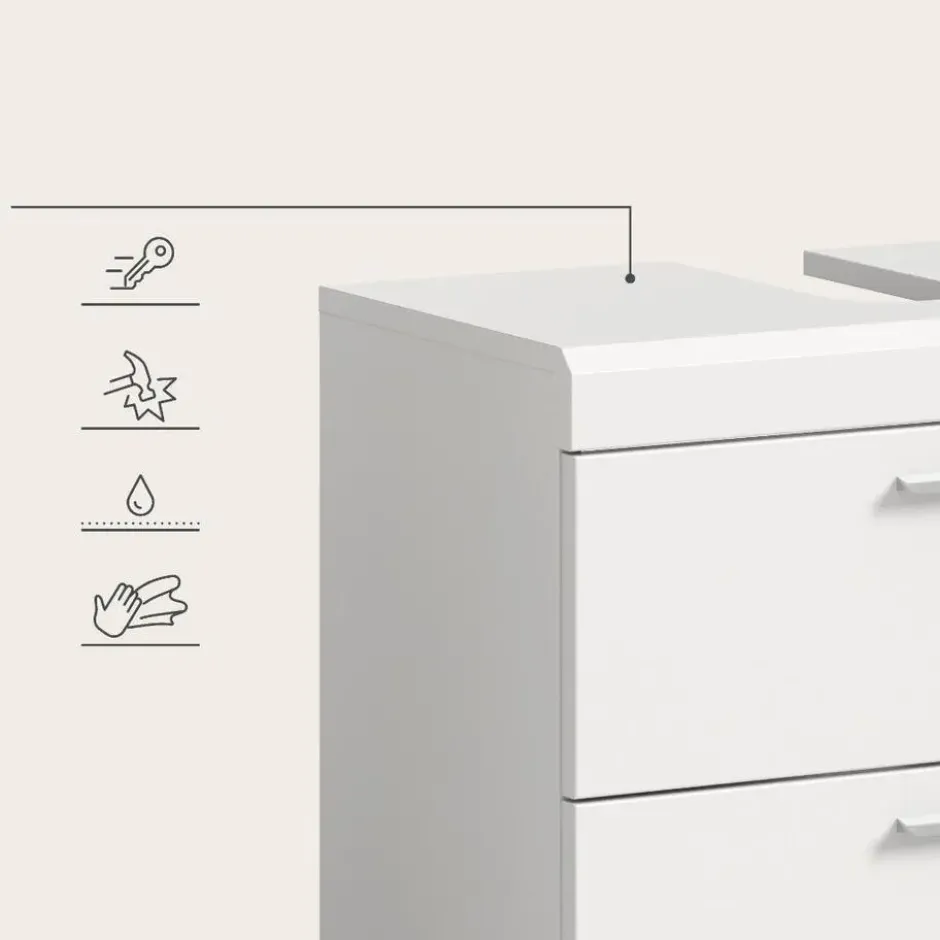 Hioshop Scout wastafel 2 deuren- 2 lades- 2 planken wit hoogglans- wit