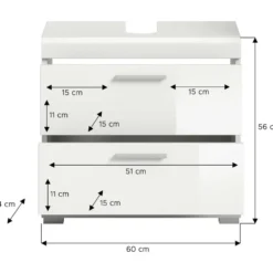Hioshop Scout wastafel 2 deuren- 2 lades- 2 planken wit hoogglans- wit