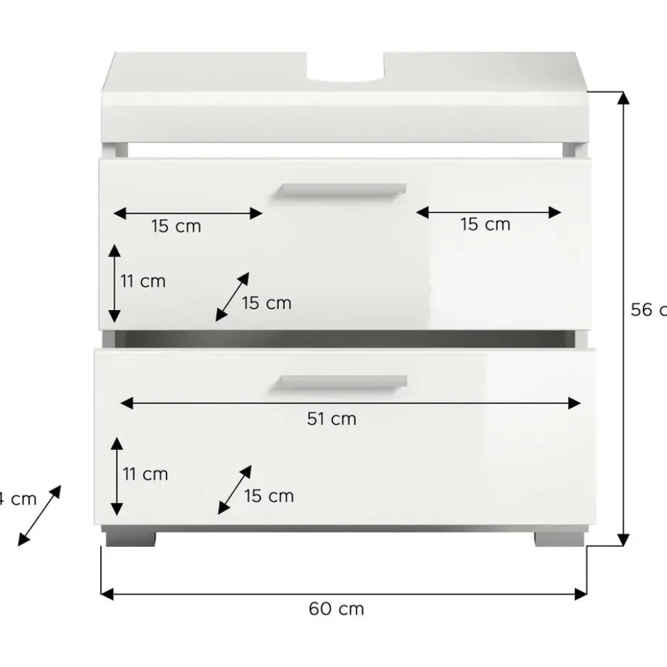 Hioshop Scout wastafel 2 deuren- 2 lades- 2 planken wit hoogglans- wit