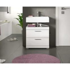Hioshop Scout wastafel 2 deuren- 2 lades- 2 planken wit hoogglans- wit