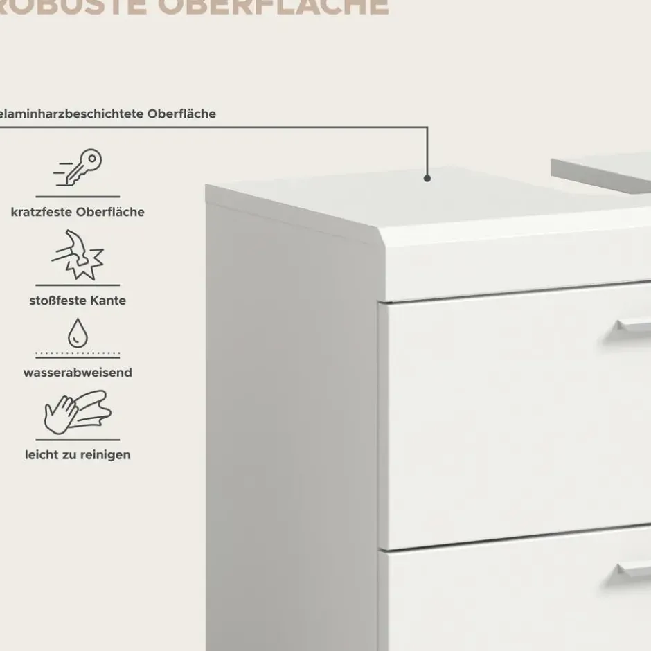 Hioshop Scout wastafel 2 deuren- 2 lades- 2 planken wit hoogglans- wit