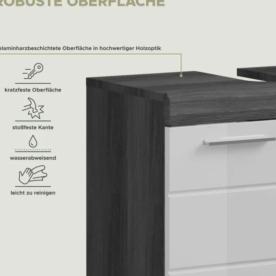 Hioshop Scout wastafel 2 deuren wit hoogglans- grijs