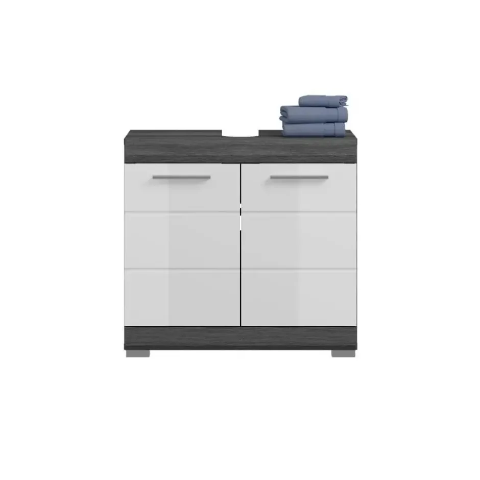 Hioshop Scout wastafel 2 deuren wit hoogglans- grijs