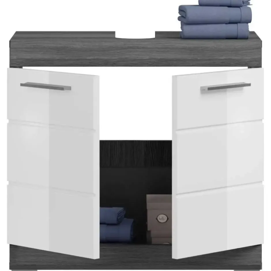 Hioshop Scout wastafel 2 deuren wit hoogglans- grijs