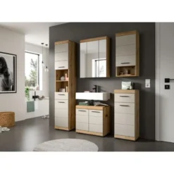 Hioshop Scout wastafel 2 deuren kasjmier decor mat- eiken decor