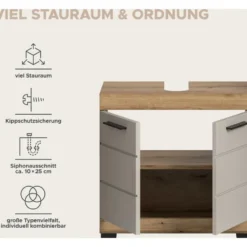 Hioshop Scout wastafel 2 deuren kasjmier decor mat- eiken decor