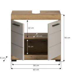 Hioshop Scout wastafel 2 deuren kasjmier decor mat- eiken decor
