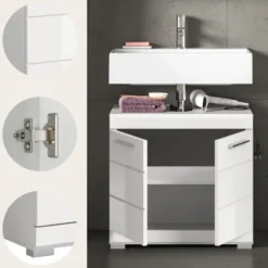 Hioshop Scout wastafel 2 deuren- 2 lades wit hoogglans- wit