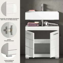Hioshop Scout wastafel 2 deuren- 2 lades wit hoogglans- wit