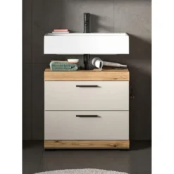 Hioshop Scout wastafel 2 lades kasjmier decor mat- eiken decor