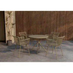Hioshop Sifnos tuinmeubelset tafel 90x90cm 4 stoelen beige