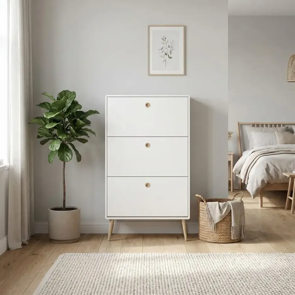 Hioshop Softline schoenenkast 3 kleppen wit