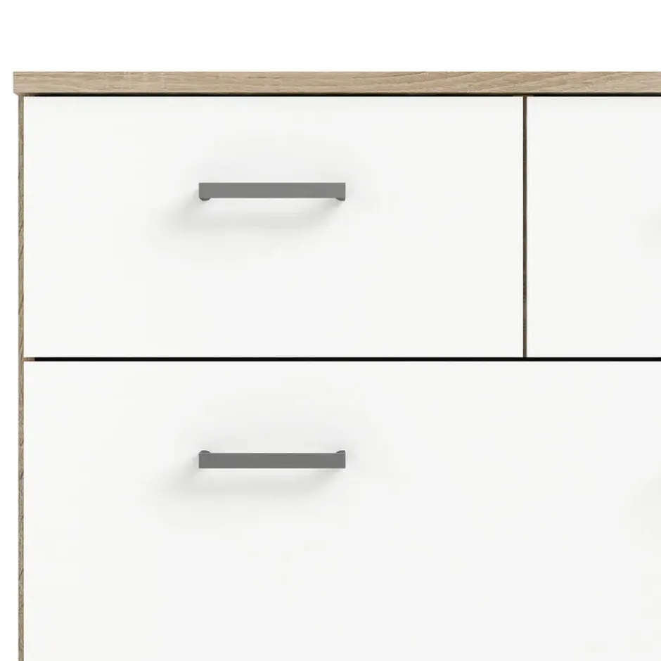 Hioshop Spell Ladekast breed 4 kleine en 4 grote laden eiken decor- wit