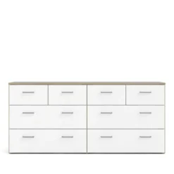 Hioshop Spell Ladekast breed 4 kleine en 4 grote laden eiken decor- wit