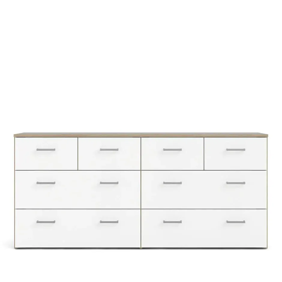 Hioshop Spell Ladekast breed 4 kleine en 4 grote laden eiken decor- wit