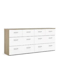 Hioshop Spell Ladekast breed 4 kleine en 4 grote laden eiken decor- wit