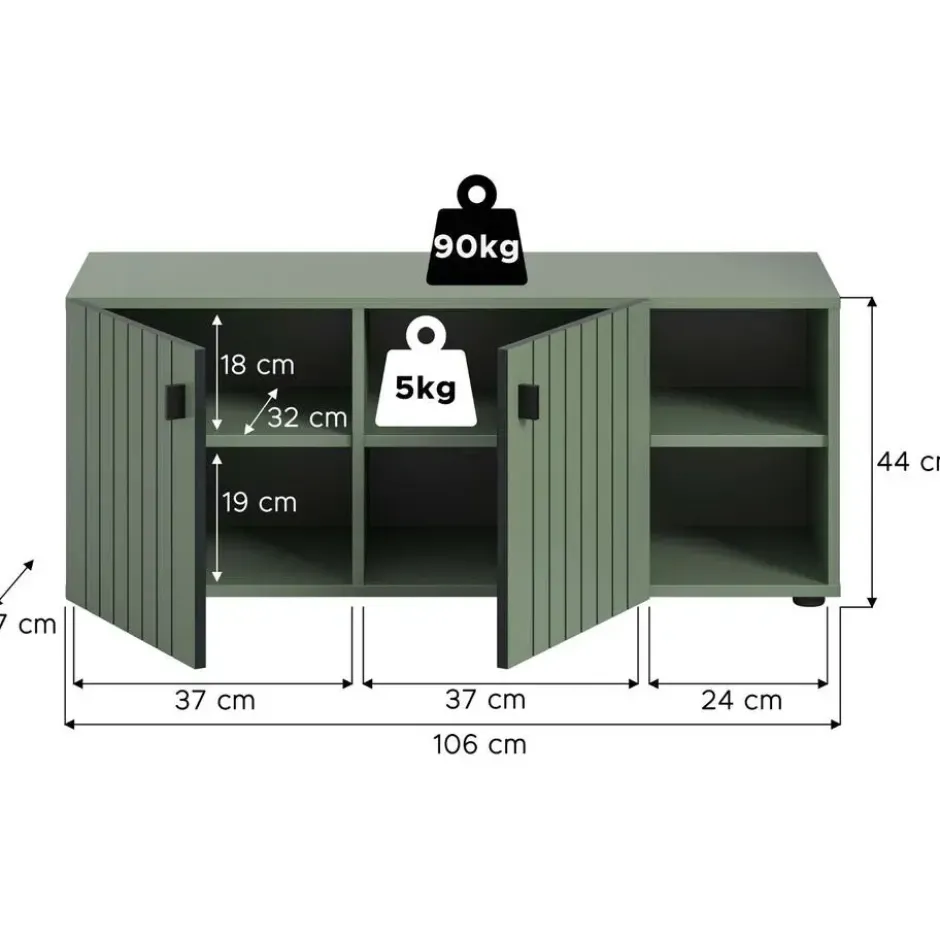 Hioshop Station bank 2 deuren- 2 planken stoffig groen