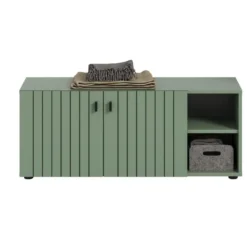 Hioshop Station bank 2 deuren- 2 planken stoffig groen