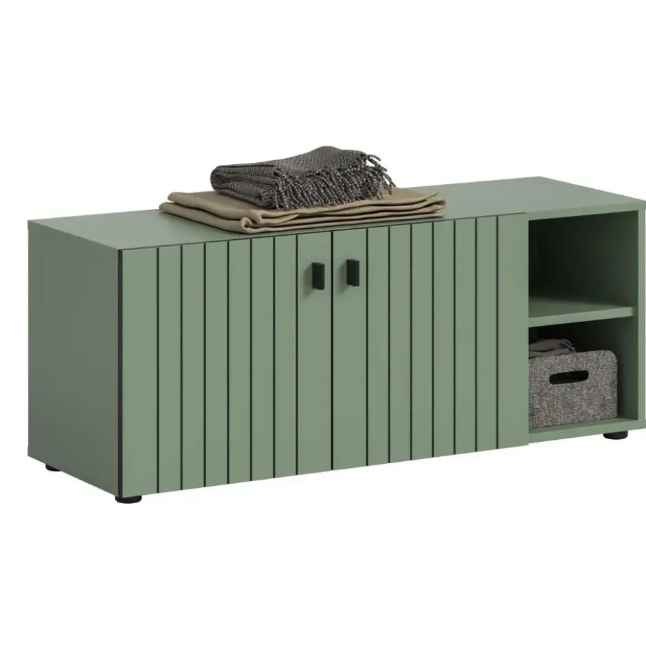 Hioshop Station bank 2 deuren- 2 planken stoffig groen