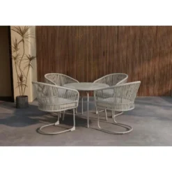 Hioshop Tilos tuinmeubelset tafel 90x90cm 4 stoelen lichtgrijs