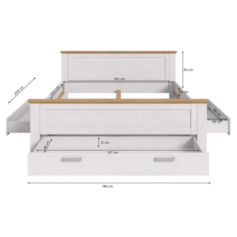 Hioshop Verona bed 180x200cm met opbergruimte Siberische lariks decor- eik