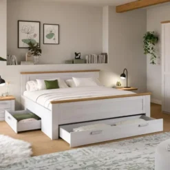 Hioshop Verona bed 180x200cm met opbergruimte Siberische lariks decor- eik
