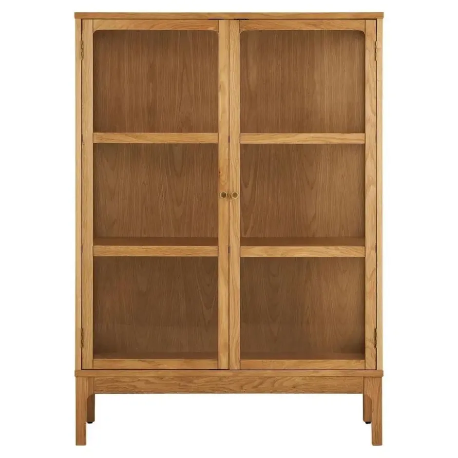 Hioshop Vigga vitrinekast 2 glazen deuren- 2 planken eik
