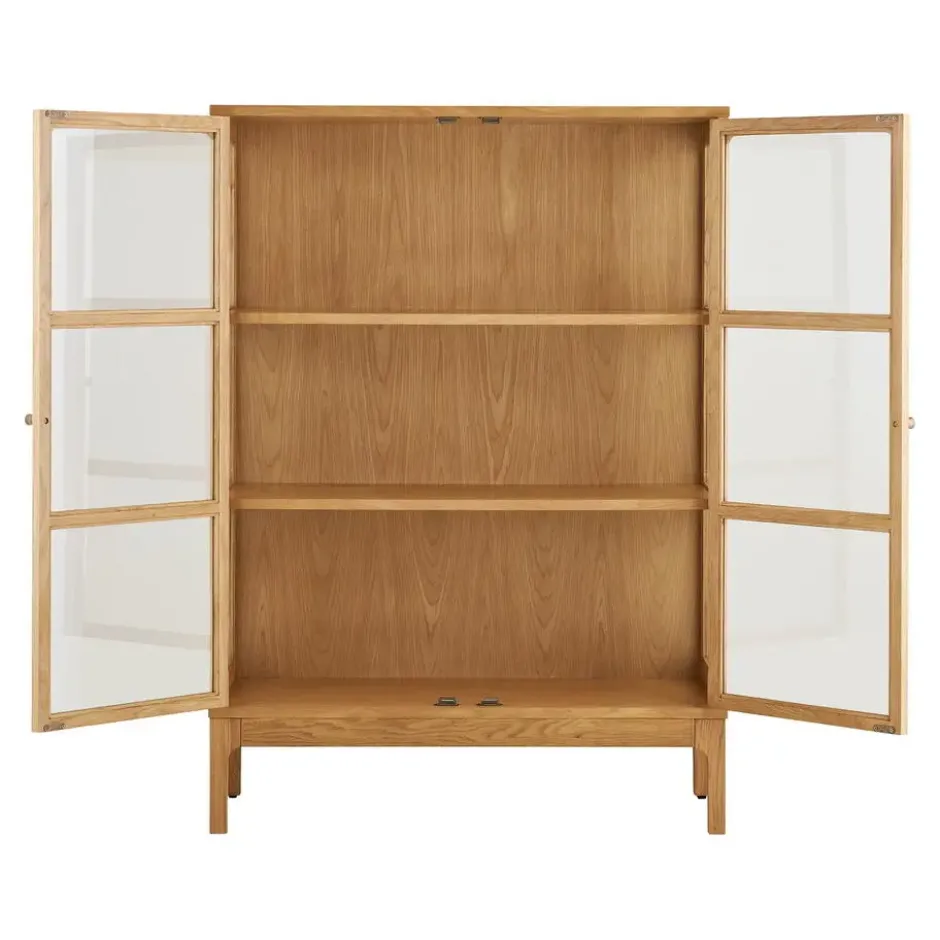 Hioshop Vigga vitrinekast 2 glazen deuren- 2 planken eik