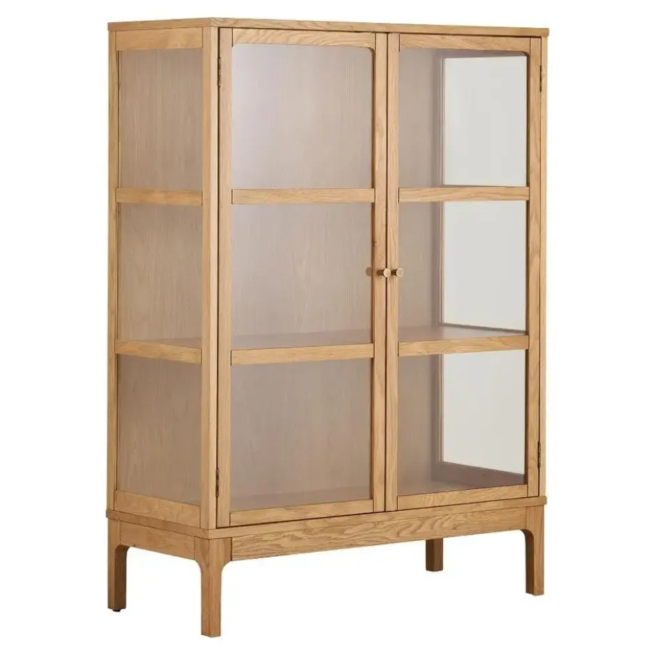 Hioshop Vigga vitrinekast 2 glazen deuren- 2 planken eik
