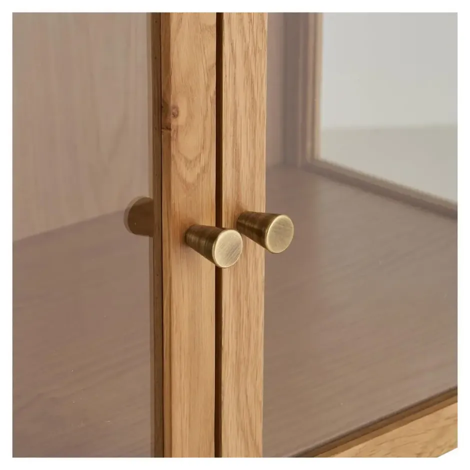 Hioshop Vigga vitrinekast 2 glazen deuren- 2 planken eik