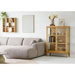 Hioshop Vigga vitrinekast 2 glazen deuren- 2 planken eik