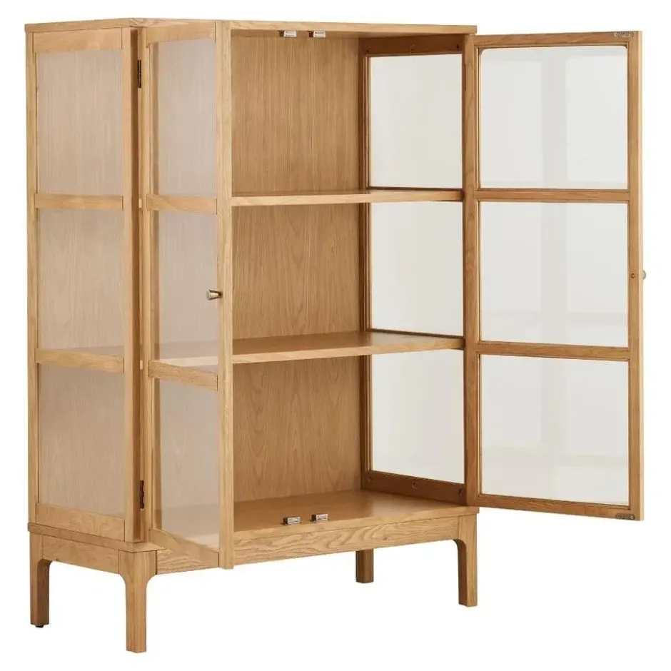 Hioshop Vigga vitrinekast 2 glazen deuren- 2 planken eik