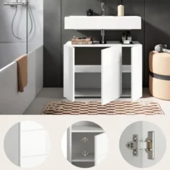 Hioshop Vira wastafel 3 deuren- 5 lades wit hoogglans- wit