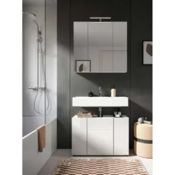 Hioshop Vira wastafel 3 deuren- 5 lades wit hoogglans- wit