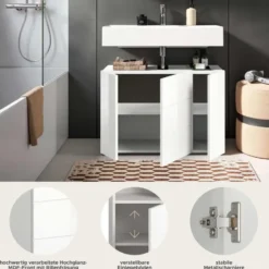 Hioshop Vira wastafel 3 deuren- 5 lades wit hoogglans- wit