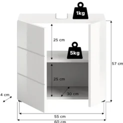 Hioshop Vira wastafel 2 deuren wit hoogglans- wit