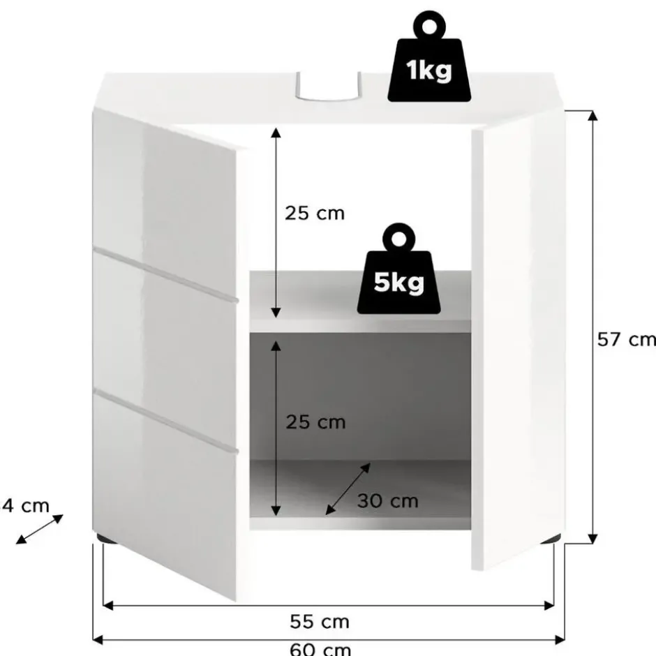 Hioshop Vira wastafel 2 deuren wit hoogglans- wit
