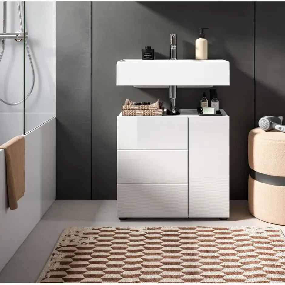Hioshop Vira wastafel 2 deuren wit hoogglans- wit