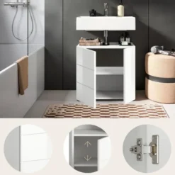 Hioshop Vira wastafel 2 deuren wit hoogglans- wit