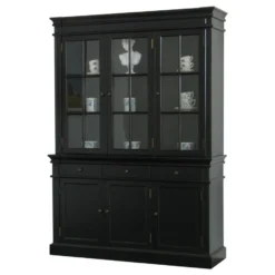 Hioshop Winkelkast buffetkast vitrine met opzet antiek zwart massief hout