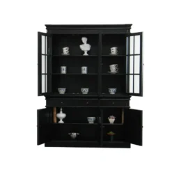Hioshop Winkelkast buffetkast vitrine met opzet antiek zwart massief hout