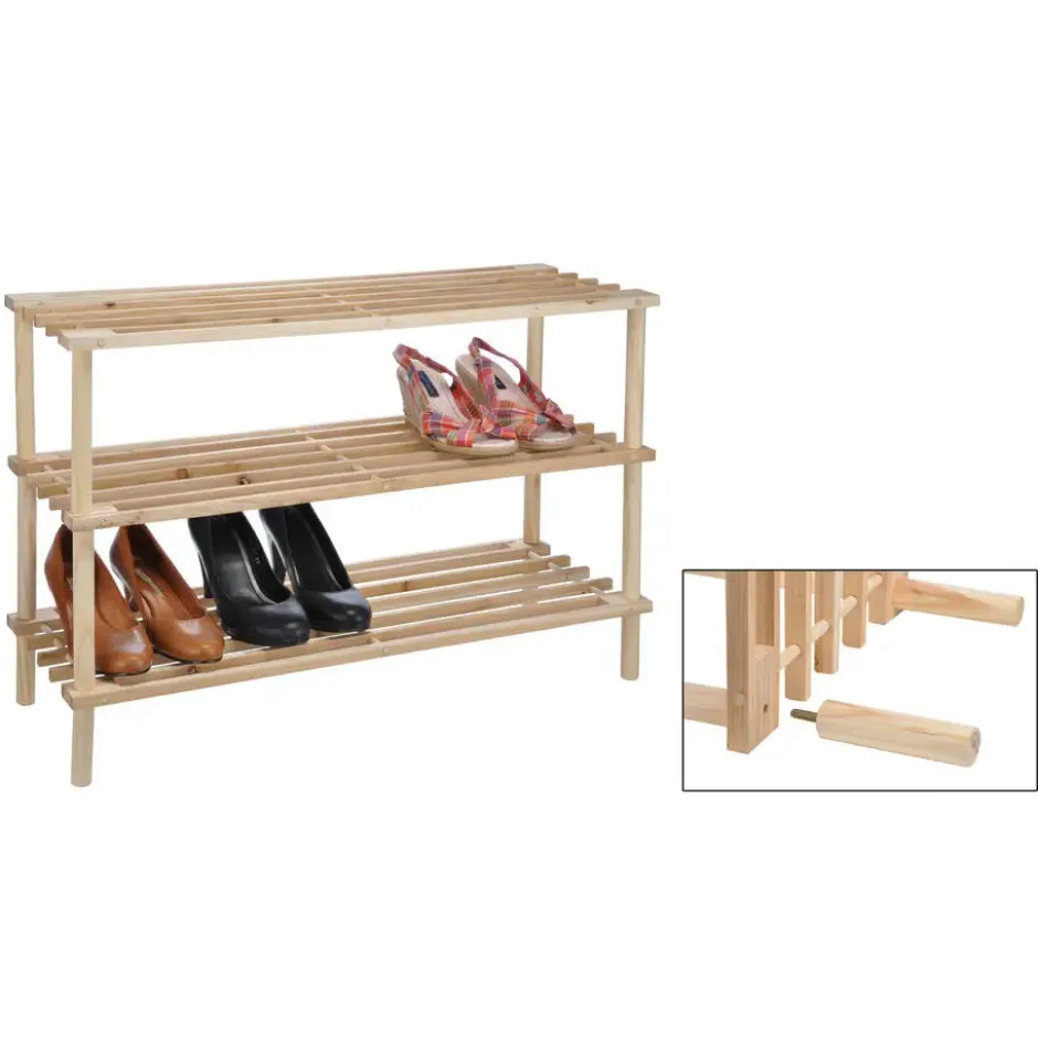 HI Schoenenrek - hout - 12 paar - 3 laags - 74 x 26 x 48 cm