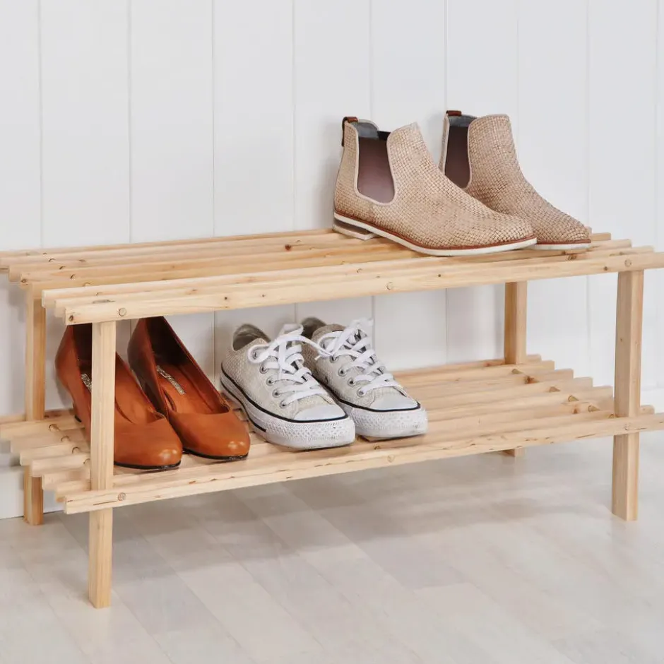 HI Schoenenrek 2-laags hout - compact en praktisch - 74x26x29 cm